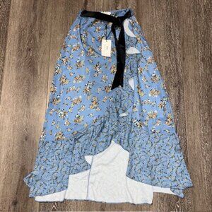 Halston Blue Floral Maxi Skirt Belted Size XS BRAND NEW With Tags NWT